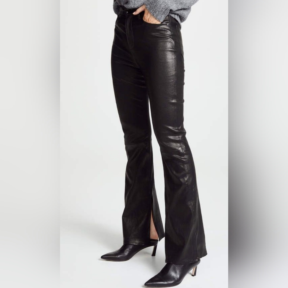 Rag & Bone Bella 100% Lambskin Leather Split Hem Flare Pants 26 Edgy Sleek Moto
